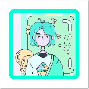 Cute Anime Alien Girl Aesthetic Minimalist Design Posters and Art